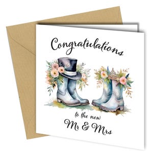PARABÉNS ao novo Mr & Mrs WEDDING CARD wellingtons/casamento, casal, esposa marido #1683