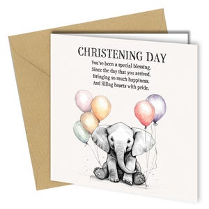 Día del bautizo Elefante poema Tarjeta / globos / ahijada ahijada #1664