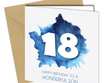 Wonderful Son 18th Eighteenth 18 Eighteen Blue Birthday Card #1493