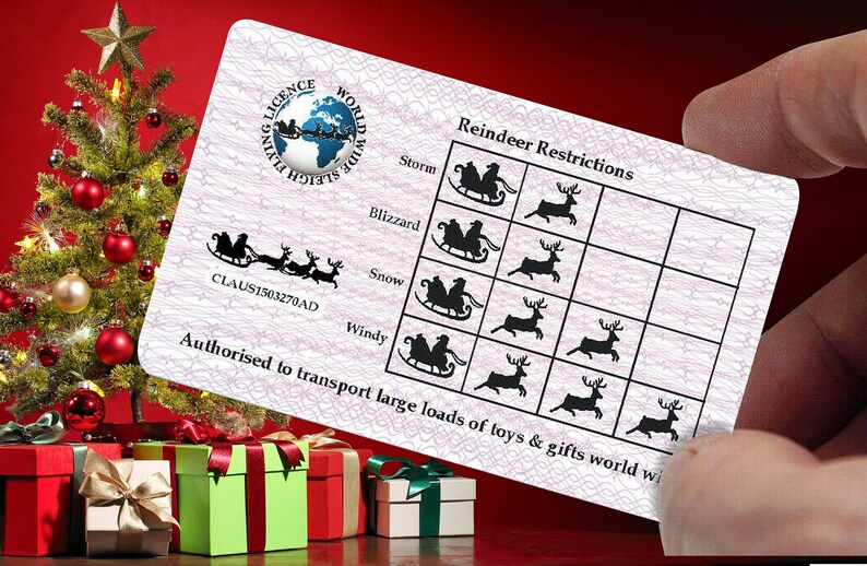 Santa Driving License Santa/'s Sleigh Santa/'s Lost Driving Licence Santa sack Christmas Decorations Christmas Eve Box #1209
