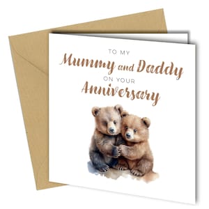 Tarjeta de aniversario para mamá y papá / ositos tiernos para mamá y papá, padres #1751