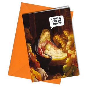 RUDE grappige KERSTKAART Jesus Mary Noem hem Rodney brutale wenskaart #1184
