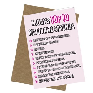 Tarjeta del Día de la Madre / Mamá / Amor / Grosero / Divertido / Descarado / Divertido Frases favoritas de mamá n.° 231