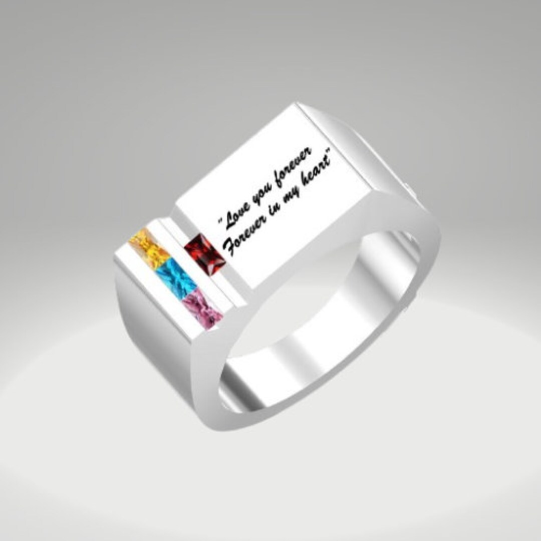 Custom Birthstones & Text Statement Ring, Mens Jewelry, Personalized Jewelry, Free Engraved