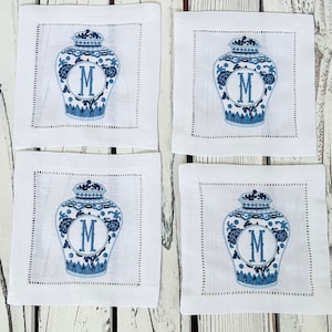 Ginger Jar Monogrammed Hemstitch Cocktail Napkins (Set of 4)