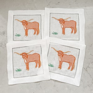 Longhorn Set of 4 Cocktail Napkins or Guest Towels