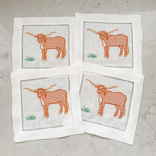 Longhorn Set of 4 Cocktail Napkins or Guest Towels