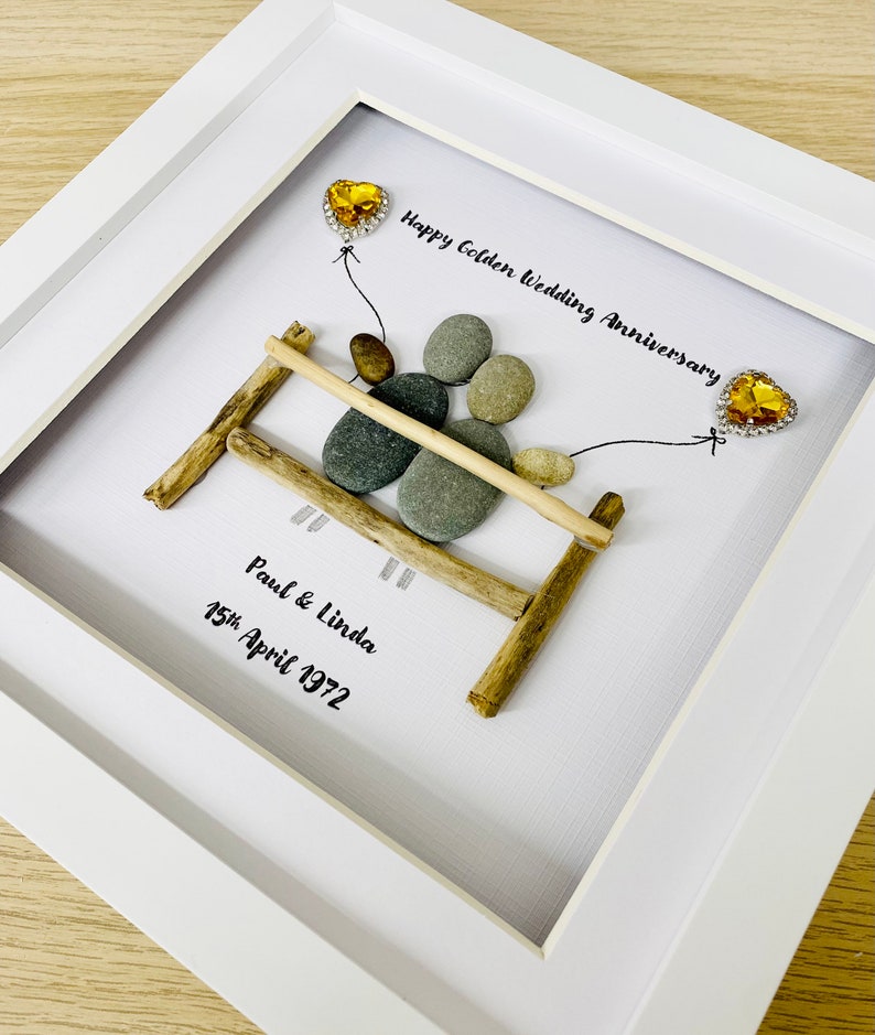 Golden Wedding Anniversary pebble Frame,Personalised Anniversary Pebble Frame,Wedding Anniversary gift, Gift for Grandarents, Wedding Gifts image 6