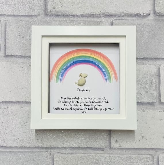 Rainbow Bridge Pebble Art Picture Framed And Fully Personalised Pet Loss Memorial Keepsake Gift 