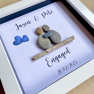Personalised Engagement Gift, Box Frame, Engagement Gift for Couples, Engagement Gift Ideas, Couple Pebble Frame, Congratulations zdjęcie 2