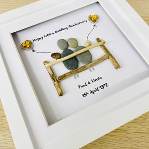 Golden Wedding Anniversary pebble Frame,Personalised Anniversary Pebble Frame,Wedding Anniversary gift, Gift for Grandarents, Wedding Gifts image 1