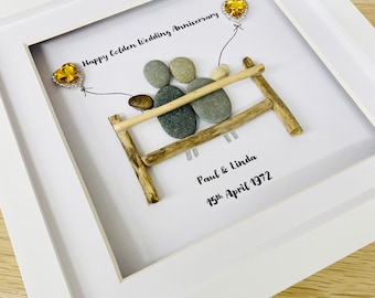 Golden Wedding Anniversary pebble Frame,Personalised Anniversary Pebble Frame,Wedding Anniversary gift, Gift for Grandarents, Wedding Gifts