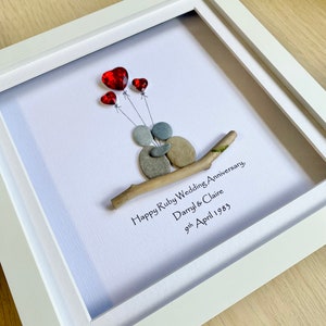 Grand cadre en galets d'anniversaire de mariage rubis, cadre en galets personnalisé pour 40e anniversaire, cadeau d'anniversaire de mariage, cadeau pour les grands-parents,