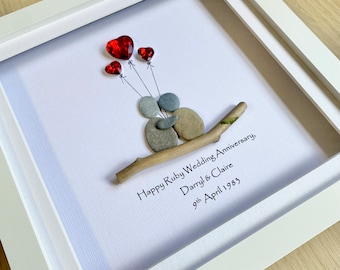 Ruby Wedding Anniversary pebble Frame,Personalised 40th Anniversary Pebble Frame,Wedding Anniversary gift,Gift for Grandarents,Wedding Gifts