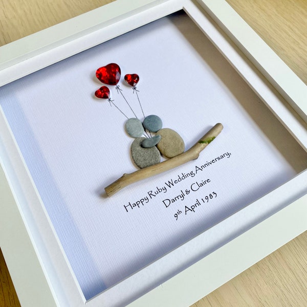 Ruby Wedding Anniversary pebble Frame,Personalised 40th Anniversary Pebble Frame,Wedding Anniversary gift,Gift for Grandarents,Wedding Gifts