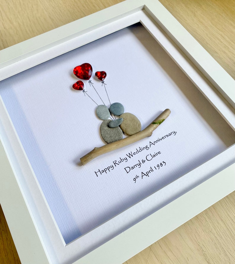 Ruby Wedding Anniversary pebble Frame,Personalised 40th Anniversary Pebble Frame,Wedding Anniversary gift,Gift for Grandarents,Wedding Gifts image 1