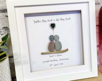 Emerald Wedding Anniversary pebble Frame,Personalised Anniversary Pebble Frame,Wedding Anniversary gift, Gift for Grandarents, Wedding Gifts