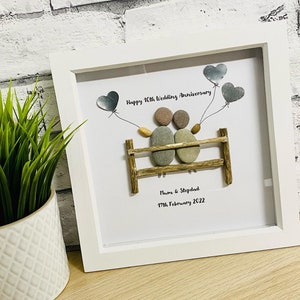10th Wedding Anniversary Gift, Pebble Art, Tin Anniversary, Anniversary Pebble Frame, Wedding, Gift for couple, 10th, 20th, 30th, 40th, 50th