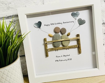 10th Wedding Anniversary Gift, Pebble Art, Tin Anniversary, Anniversary Pebble Frame, Wedding, Gift for couple, 10th, 20th, 30th, 40th, 50th