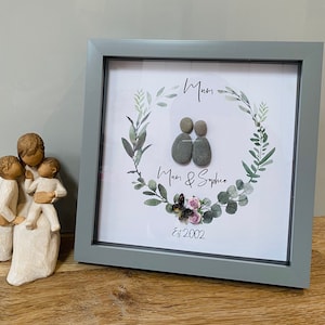 Mothers Day Gift, Mum Flowers pebble frame, Nan Pebble Frame, personalised gifts, family pebble art, birthday gift for Mum,Mummy gift idea,