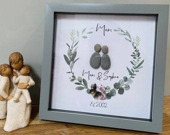 Mama-Kieselrahmen, Muttertag, personalisiertes Muttertagsgeschenk, personalisierte Geschenke, Familien-Kieselkunst, Geschenk für Mama, Mama-Geschenkidee,