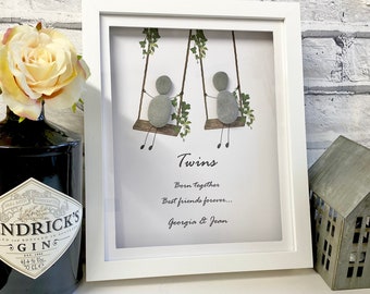 Arte de guijarros para hermanas gemelas, arte de guijarros familiar, regalo para hermanas, regalo de cumpleaños para hermanas, marco para hermanas, marco de guijarros, regalo personalizado para ella