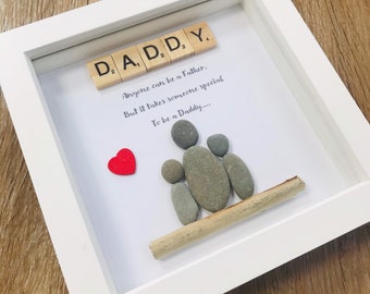 Fathers Day Gift, Daddy Pebble Art, Pebble Frame Gift, Personalised Dad gift, Gifts for Dad, Family Pebble Frame, Daddy Gifts from Children