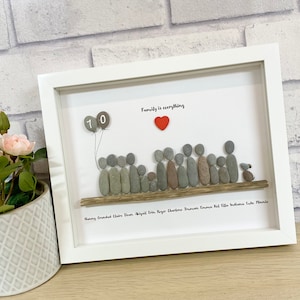 Large Family Pebble Picture, Valentines, personalised gifts, Family Pebble art, birthday gift, new home gift, home gift ideas, pebble frame