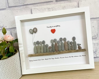 Large Family Pebble Picture, Valentines, personalised gifts, Family Pebble art, birthday gift, new home gift, home gift ideas, pebble frame
