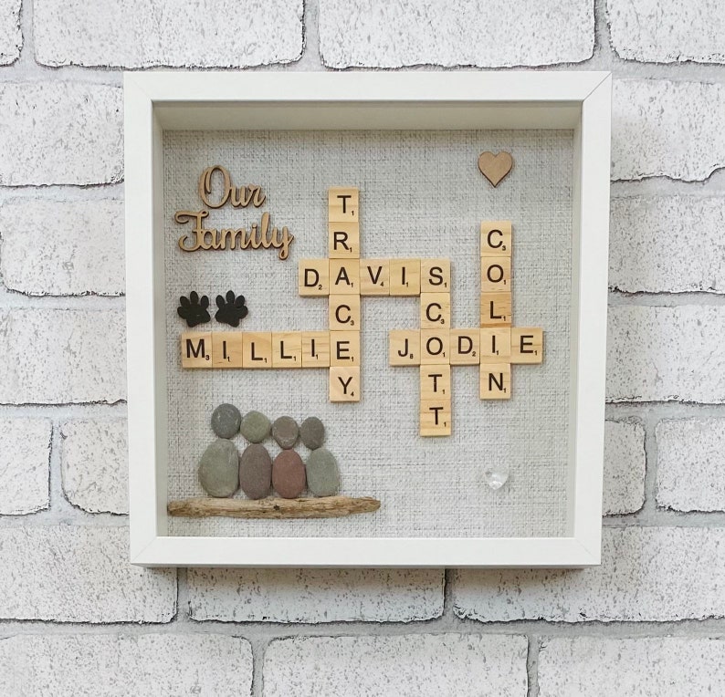 Family Scrabble & Pebble Frame,Personalised Gifts,Scrabble,Pebble Art Family, Scrabble Art, Fathers DayGifts, Family Gift, Birthday Gift image 4