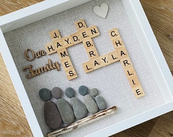 Scrabble Pictures, Pebble Pictures, Personalised Gifts, pebble frames, gifts for her, New baby frames, Pebble art, scrabble art