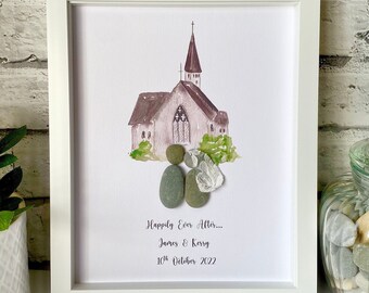 Personalisiertes Hochzeitsgeschenk, Kirche Hochzeitsrahmen, personalisierte Box Rahmen Hochzeitsgeschenk Paare Geschenkideen Hochzeit Kieselstein Rahmen,Hochzeitsgeschenk