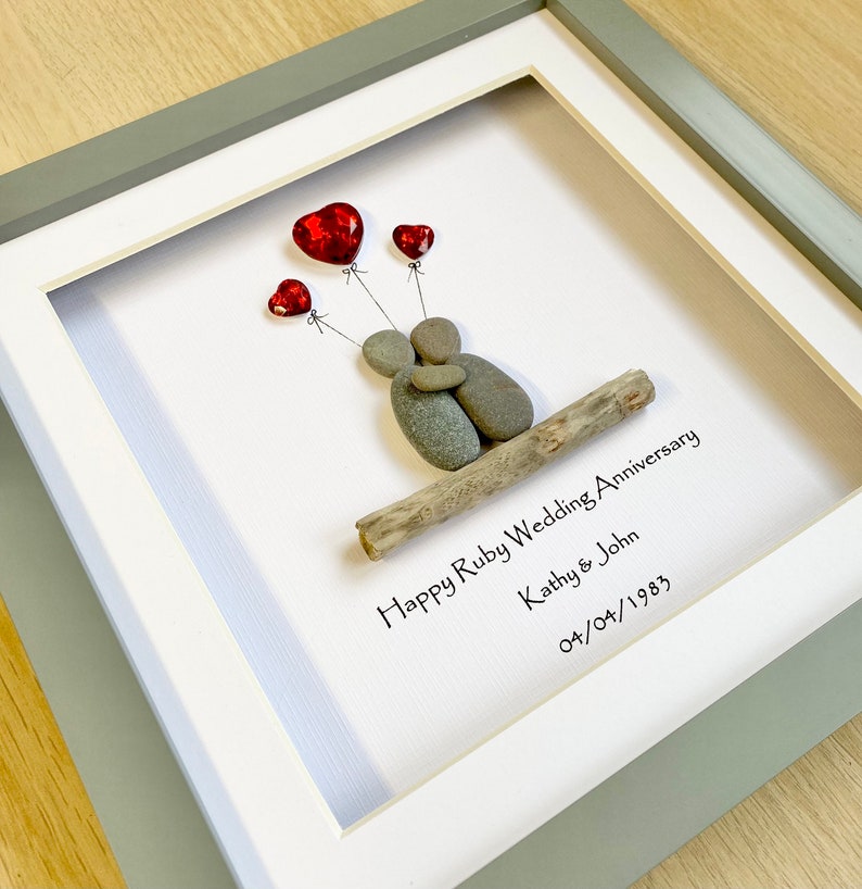 Ruby Wedding Anniversary pebble Frame,Personalised 40th Anniversary Pebble Frame,Wedding Anniversary gift,Gift for Grandarents,Wedding Gifts image 7