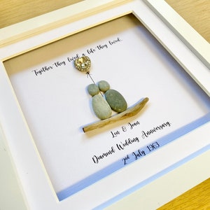 Diamond Wedding Anniversary Pebble Frame, Gepersonaliseerde Verjaardag Pebble Frame, Huwelijksverjaardag cadeau, Cadeau voor grootouders, Huwelijksgeschenken afbeelding 3