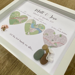Personalised Wedding Gift, Heart Map Frame, Personalised couples print, Couple Gift Ideas, Anniversary Pebble Frame, Anniversary Date gift