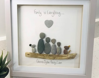 family pebble frame, personalised gifts, family pebble art, family gifts, gift for friend, new home gift, best home gift ideas, pebble frame