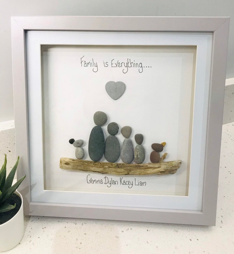 family pebble frame, personalised gifts, family pebble art, family gifts, gift for friend, new home gift, best home gift ideas, pebble frame image 1