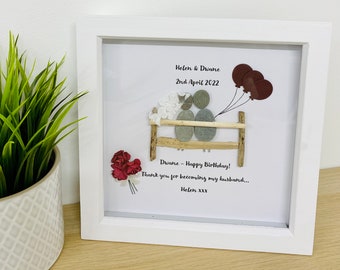 Wedding Pebble Art, Wedding Gift, Wedding Gift idea, Pebble Wedding, Couple Wedding Gift, Wedding Flowers Gift, Personalised Wedding Gifts,
