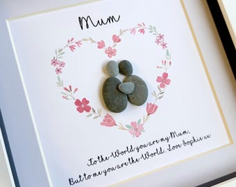 Mummy pebble frame, Mothers Day Gift, personalised gifts, family pebble art, gift for mum, mothers day gift from daughter, mum pebble frame