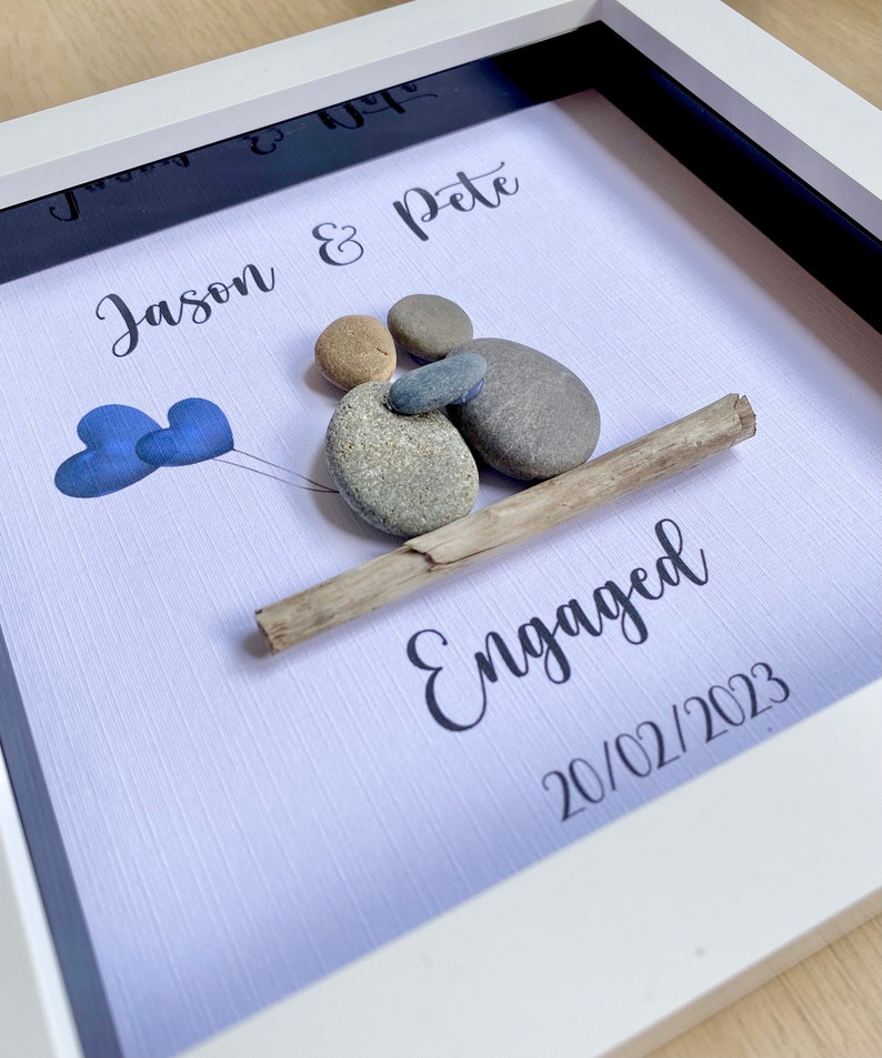 Gepersonaliseerde verlovingscadeau, Box Frame, Verlovingscadeau voor koppels, Verlovingscadeau-ideeën, Paar Pebble Frame, Gefeliciteerd afbeelding 6