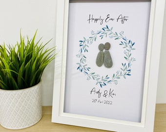 Wedding Pebble Art, Wedding Gift, Wedding Gift idea, Pebble Wedding, Couple Wedding Gift, Wedding Flowers Gift, Personalised Wedding Gifts,