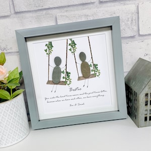 Bestie Pebble Picture, swings pictures,Personalised Gifts, Best Friends, Friendship,Gift for Friend, besties, pebble art, birthday, pebbles,