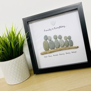 family pebble frame, personalised gifts, family pebble art, birthday gift for friend, new home gift, best home gift ideas, wall decor