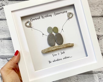 Diamond Wedding Anniversary gift, Pebble Art, 60th Anniversary Gift, Personalised Gifts, Personalised Anniversary gift, sixtieth,