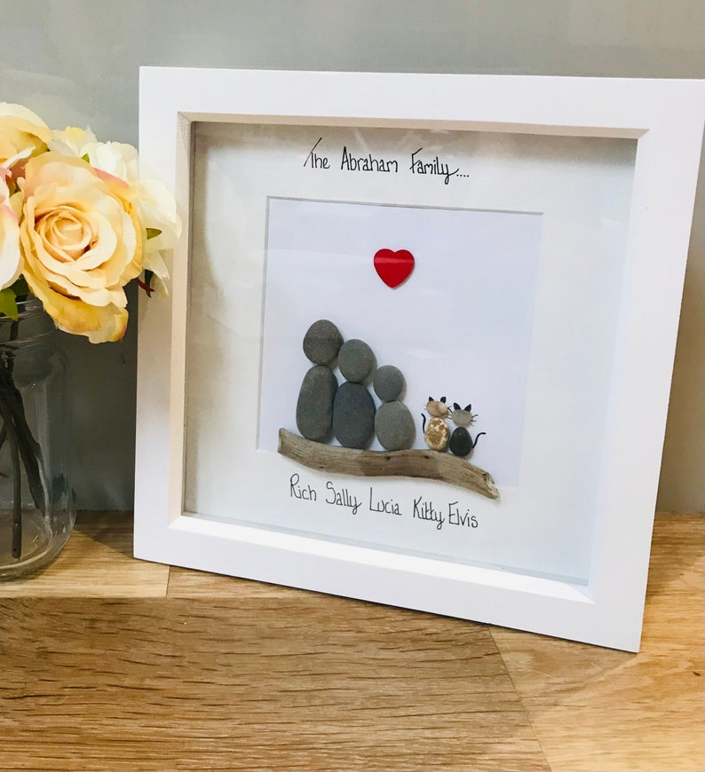 family pebble frame, personalised gifts, family pebble art, family gifts, gift for friend, new home gift, best home gift ideas, pebble frame image 3