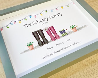 Framed Family Wellies Print,Mum Gift,Dad Gift,Personalised Mothers Day Present,Wellie Boot Print,Fathers Day gifts,Gift for Dad,Gift for Mum