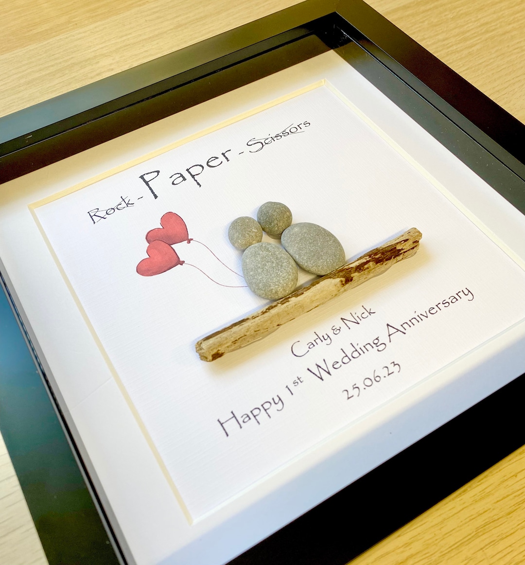 1st Wedding Anniversary Gift, Wedding Pebble Frame, Paper Anniversary