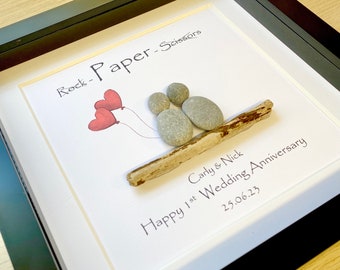 1st Wedding Anniversary gift, wedding pebble Frame, paper anniversary, First Anniversary Frame,Wedding Anniversary gift, husband anniversary