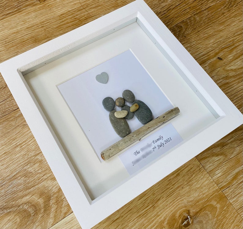 family pebble frame, personalised gifts, family pebble art, family gifts, gift for friend, new home gift, best home gift ideas, pebble frame image 7