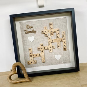 Marco de Scrabble familiar personalizado: regalo ideal para Navidad, Día de la Madre, Día del Padre, San Valentín, cumpleaños, aniversario y jubilación.